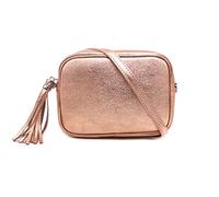 Women Classic Design Lightweight Genuine Italian Leather Crossbody Shoulder Handbag Practical Ladies Casual Camera Handbag With Tassel Charm (Rose Gold) (Rose Gold)