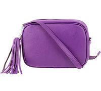 Women Classic Design Lightweight Genuine Italian Leather Crossbody Shoulder Handbag Practical Ladies Casual Camera Handbag With Tassel Charm (Rose Gold) (Purple)