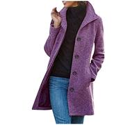 Women Classic Long Trench Coat Wool Blend Pea Coat Casual Winter Warm Long Sleeve Lapel Jacket Women's Winter Outerwear Overcoat Peter Pan Collar Mid-thigh A-line Single Breasted Pea