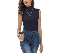 Women Classic Polo Neck Sleeveless Pullovers Elegant Turtleneck Tops Basic Undershirt Slim fit(Thickness: Thin)-Navy Blue/S