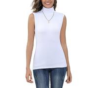 Women Classic Polo Neck Sleeveless Pullovers Elegant Turtleneck Tops Basic Undershirt Slim fit(Thickness: Thin)-White/XL