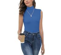 Women Classic Polo Neck Sleeveless Pullovers Elegant Turtleneck Tops Basic Undershirt Slim fit(Thickness: Thin)-Blue/L