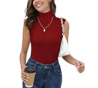 Women Classic Polo Neck Sleeveless Pullovers Elegant Turtleneck Tops Basic Undershirt Slim fit(Thickness: Thin)-Burgundy/S