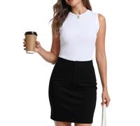 Women Classic Sleeveless Crew Neck Rib Knit Cotton Jumpers Elegant Pullover Vest-White/L