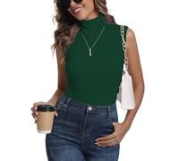 Women Classic Sleeveless Turtleneck Rib Knit Cotton Jumpers Elegant Polo Neck Pullover Vest-Forest Green/S