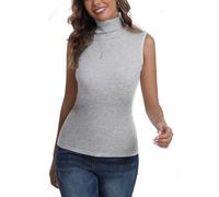 Women Classic Sleeveless Turtleneck Rib Knit Cotton Jumpers Elegant Polo Neck Pullover Vest-Grey/M