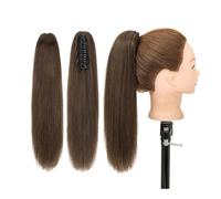 Women Claw Clip Ponytail Extension Indian Remy Human Hair Ponytail Hairpiece 14-22 Inch Long Silky Straight Pony Tails Hair Extensions for Women Daily use(Darkest Brown,20 inch)