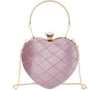 Women Clutch Purse Heart Shaped Handbag Mini Velvet Shoulder Checkered Evening Tote(Pink)