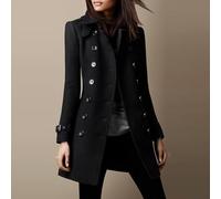 Women Coat Independent Station Warm Solid Color Long Sleeve Lapel Outerwear Suitable for Multiple Occasions in Spring Fall Winter (XL Black)