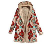 Women Coat UK Clearance 2023 Plus Size Vintage Print Long Padded Coat Hooded Color Block Mid-Length Warm Quilted Cotton Hoody Jacket Ladies Winter Coat UK Size 8-20
