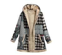 Women Coat UK Clearance 2023 Plus Size Vintage Print Long Padded Coat Hooded Color Block Mid-Length Warm Quilted Cotton Hoody Jacket Ladies Winter Coat UK Size 8-20