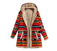 Women Coat UK Clearance 2023 Plus Size Vintage Print Long Padded Coat Hooded Color Block Mid-Length Warm Quilted Cotton Hoody Jacket Ladies Winter Coat UK Size 8-20