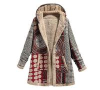 Women Coat UK Clearance 2023 Plus Size Vintage Print Long Padded Coat Hooded Color Block Mid-Length Warm Quilted Cotton Hoody Jacket Ladies Winter Coat UK Size 8-20