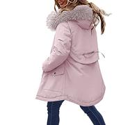 Women Coats Womens Winter Coats Plus Size, Woemns Ladies Warm Hooded Outerwear Solid Thick Padded Jacket Windproof Raincoat Winter Warm Snow Coat(Pink-3,3XL)