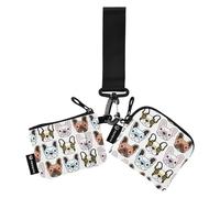 Women Coin Purse French Bulldog Cute Dog Pattern Coin Purse Compact Zipper Coin Purse with Keychain for Women and Men, 2 Pieces, Multicolor, 4.13"(L) x 3.5"(W), multi-coloured, 4.13"(L) x 3.5"(W),