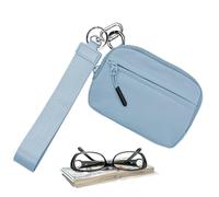 Women Coin Purse with Keychain - Waterproof Nylon Compact Wallet Purse with Strap for Security, Keyboards Organizer for Daily Carrying, Travel, Sky Blue, Please refer to the description, Please refer