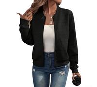 Women Collar Zipper Jacket Casual Short Length Baseball Style Outwear Simple Solid Color Design Perfect For Spring And Autumn Days Offered In Six Colors Sizes Small To Triple Xl(M Black)