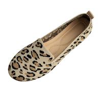 Women Color Block Round Head Printing Flat Mouth Flat Bottom Casual Comfortable Large Single Shoes Casual Shoes, brown, 8 UK