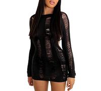 Women Colorful Crochet Knitted Dress Rainbow Striped Hollow Out Mini Casual Sweater Dress Summer Beach Y2K Streetwear, N Black Hollow Out, Medium