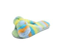 Women Colorful Fashion Winter Open Toe Slippers Ladies Indoor Outdoor Warm Fur Lined Flip Flops Green,Size 5-5.5 UK