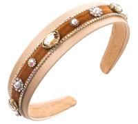 Women Colorful Glass Rhinestones Hairbands Patchwork Velour Headband Beaded Jeweled Headbands Khaki