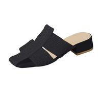 Women Comfort Ankle Strap Block Heel Sandals Baotou Hollow Middle Heel Slippers Female 2026 Outside Wear Thick Temperament A Footstool Lazy Indoor Slippers Women Rubber Womens Size 6 (Black,6)