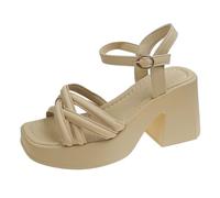 Women Comfort Extra Wide Fit Block Heel Sandals Women's Thick Spring High End Platform Thick Heel Sandals Sandal Toe Tights for Tan Size 2 (Khaki,40)
