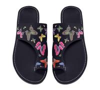 Women Comfort Extra Wide Fit Flat Sandals Summer Women's Flat Sandals One Strap Printed Casual European And American Style for Shower Slippers Girls Womens Sliders Size 8 UK (Black, 6)