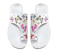 Women Comfort Extra Wide Fit Flat Sandals Summer Women's Flat Sandals One Strap Printed Casual European And American Style for Shower Slippers Girls Womens Sliders Size 8 (White, 7.5)