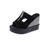 Women Comfort Orthopedic Platform Sandals Women's Slippers Summer Thick High Heeled Open Toed Fish Mouth Zipper Sandals Rainbow Sliders Girls Size 1 White Slippers Ladies (Black,4.5)