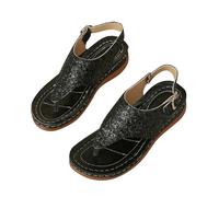 Women Comfort Wide Fit Flat Sandals Women's Summer Romanesque One Line Buckle Strap Large Sandals Blue Wedge for Womens Sandles Size 4 (Black, 6)