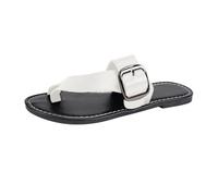 Women Comfortable Ankle Strap Flat Sandals Women's Summer Slippers Flat Bottomed Toe Square Buckle Slippers Round Head Breathable Sandals Home Light Home for Plastic (White,6.5)
