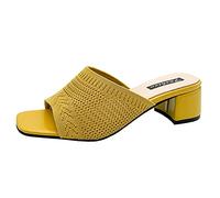 Women Comfortable Ankle Strap Low Heel Sandals Spring And Summer Mid Heel Women Sandals And Slippers Flying Woven Breathable Fashion Slippers Shower UK Womens Sliders Size 4 Rose (Yellow,4.5)