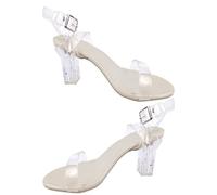 Women Comfortable Ankle Strap Low Heel Sandals Women'S One Line Strap High Heel Sandals Summer Thick Not Tired Feet High Smooth Flat for White Womens Sandles (White,6)