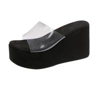 Women Comfortable Arch Support Chunky Sandals Women's Europe And The US Foreign Trade Thick Bottom Slope With A Slippers Female High Heeled Sliders Womens Size 5 Black Swim Pool Slippers (BK2, 5)