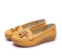 Women Comfortable Breathable Slip on Arch Support Non-Slip Casual Shoes,Orthopedic Loafers Walking Nurse Driving Fashion Soft Shoes Work Shoes(Yellow,8.5 Wide)
