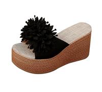 Women Comfortable Low Wedge Flatform Sandals Women's Summer Decorated Sandals Platform Beach Casual Pale Blue for Womens Sandles Size 5 (Black,7.5)