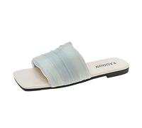 Women Comfortable Wide Fit Flat Sandals Ladies Shoes Summer Fashion British Mesh Flat Breathable Slippers Rubber Sliders Women UK Slippers Size 5 Summer (Sky Blue,5.)