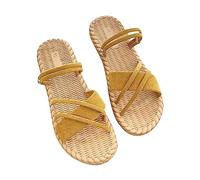 Women Comfy Ankle Strap Flat Sandals Leisure Dragon Summer New Weaving Flat Lightweight Breath Ap With Breathable One Shoe Slipper Women Summer Womens White Slippers Size 5 (Yellow,36)
