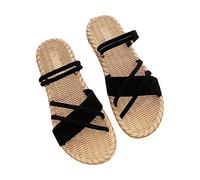 Women Comfy Ankle Strap Flat Sandals Leisure Dragon Summer New Weaving Flat Lightweight Breath Ap With Breathable One Shoe Slipper Women Summer Womens White Slippers Size 5 (Black,35)