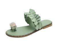 Women Comfy Extra Wide Fit Flat Sandals Women's Slippers Toe Lace Pineapple foreign Trade Flat Large Size Sandals Casual Slippers Ladies White Sliders Womens Size 8 (Green, 4.5)