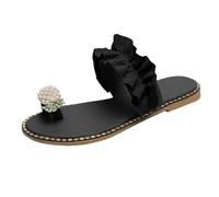 Women Comfy Extra Wide Fit Flat Sandals Women's Slippers Toe Lace Pineapple foreign Trade Flat Large Size Sandals Casual Slippers Ladies White Sliders Womens Size 8 (Black, 5.5)