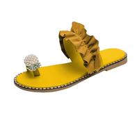 Women Comfy Extra Wide Fit Flat Sandals Women's Slippers Toe Lace Pineapple foreign Trade Flat Large Size Sandals Casual Slippers Ladies White Sliders Womens Size 8 (Yellow, 5.5)