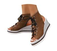 Women Comfy Extra Wide Fit Flatform Sandals Women's Summer Europe And The US Style Round Head Open Toe Front Lace Large Size Slope With White Sandal Extra Wide Sandals for (Brown, 39)