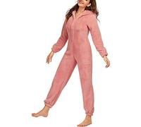 Women Comfy Fleece Onesie Pyjamas Zip Up Hooded One-Piece Pjs Jumpsuit Fall Winter Warm Loungewear Nightwear (05Pink, 2XL)