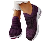 Women Comfy Orthopedic Walking Shoes,Fashion Slip On Orthopedic Sneakers For Women Breathable Mesh Knitted Woven Low Top Casual Lightweight Wide Width Soft Arch Support Non Slip (Purple-C, 6.5)