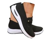 Women Comfy Orthopedic Walking Shoes Slip on Trainers Women Lightweight Slip-On Knitted Sneakers Comfortable Fashion Flat Walking Shoes Breathable Slip on Arch Support Non-Slip Sneakers A Black