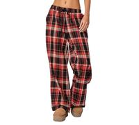 Women Comfy Pajama Pants Elastic Waist Gingham Wide Leg Checkered Pajama Bottoms Cute Low Rise Plaid Lounge Pants (A-Red, L)