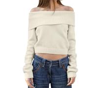 Women Comfy Striped Long Sleeve Knitted Solid Color Soft Sweaters Pullover Tops Lightweight Shirt Casual Knit Women's Jumpers White