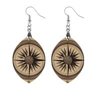 Women Compass Wind Road Map Wooden Earrings Lightweight Dangle Earrings Geometric Drop Earring Vintage Apricot Retro Daily Wear Jewelry Gift for Wedding Party Graduation